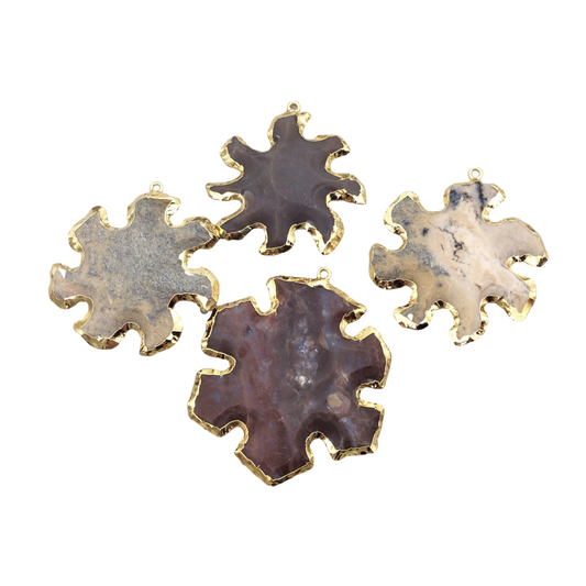 1.5-2" Gold Finish Sunburst Shaped Electroplated Mixed Jasper Pendant EJ001S - Measuring 40mm-45mm Long - Sold Individually, Randomly Chosen