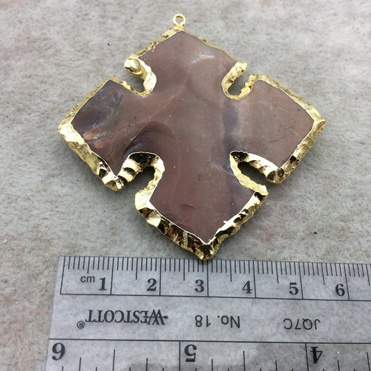 2-2.5" Gold Finish Cross Shape Electroplated Mixed Jasper Pendant EJ003M - ~ 50mm-60mm Long - Sold Individually, Randomly Chosen