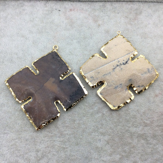 2.5-3" Gold Finish Cross Shape Electroplated Mixed Jasper Pendant EJ003L - ~ 60mm-75mm Long - Sold Individually, Randomly Chosen
