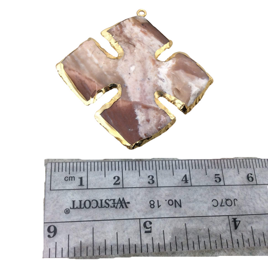 1.5-2" Gold Finish Cross Shape Electroplated Mixed Jasper Pendant EJ003S - ~ 40mm-50mm Long - Sold Individually, Randomly Chosen