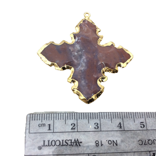 1.5-2" Gold Finish Scalloped Cross Shape Electroplated Mixed Jasper Pendant EJ004S - ~ 40mm-50mm Long - Sold Individually, Randomly Chosen