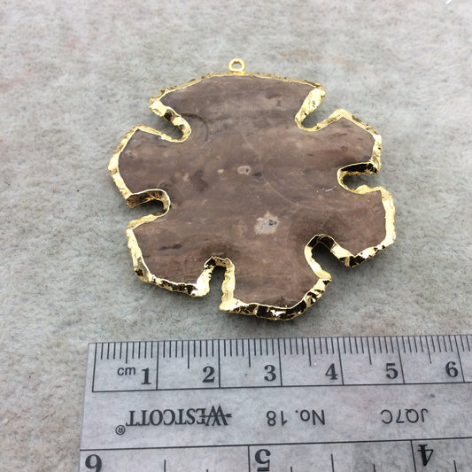 2-2.5" Gold Finish Daisy Flower Shape Electroplated Mixed Jasper Pendant EJ005M - ~ 50mm-60mm Long - Sold Individually, Randomly Chosen