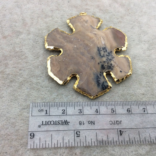 2.5-3" Gold Finish Daisy Flower Shape Electroplated Mixed Jasper Pendant EJ005L - ~ 60mm-80mm Long - Sold Individually, Randomly Chosen