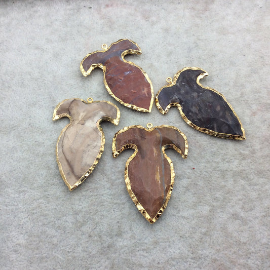2-2.25" Gold Finish Upside Down Fleur de Lis Shape Electroplated Mixed Jasper Pendant EJ008M - ~ 50mm-60mm Long - Sold Per Each, At Random