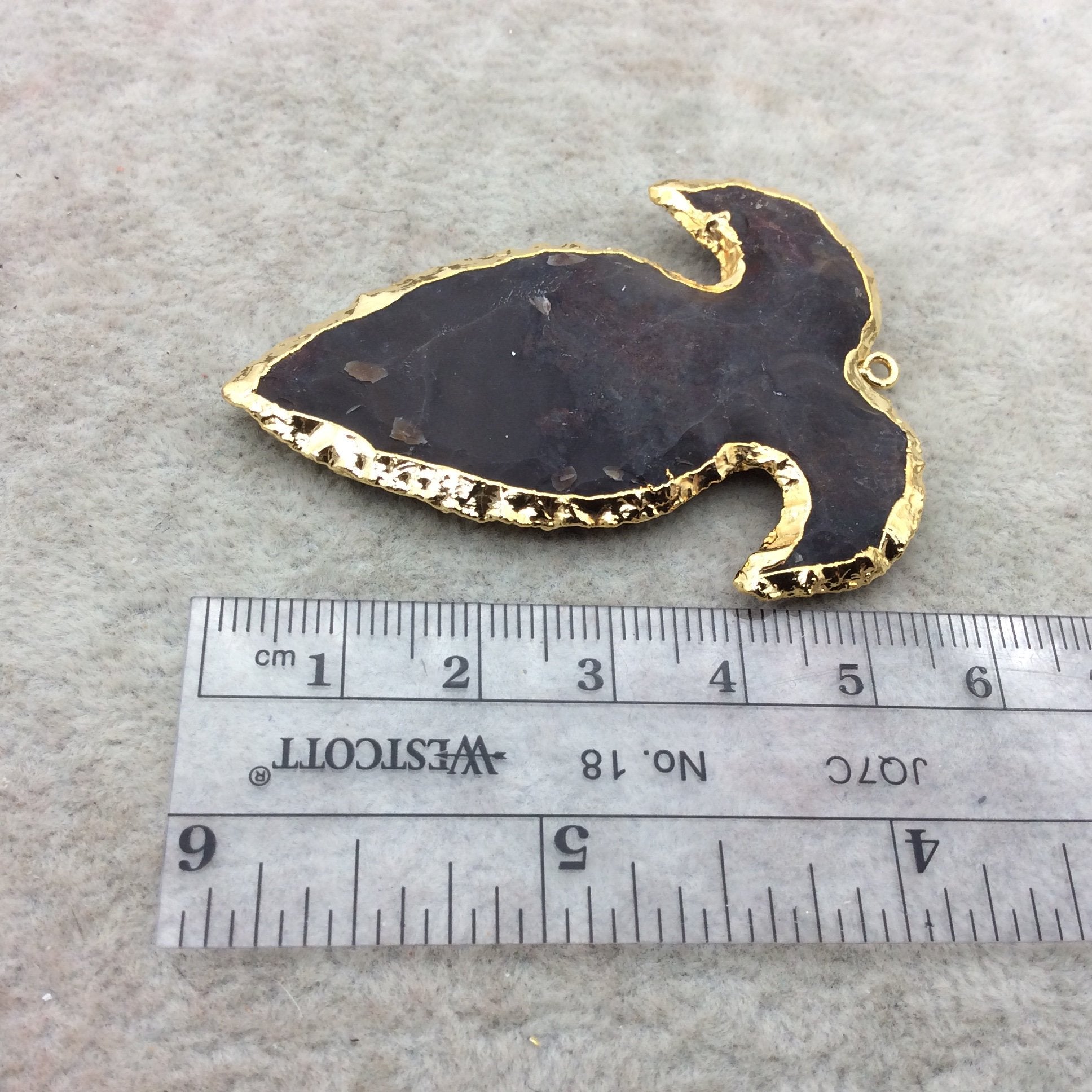 2-2.25" Gold Finish Upside Down Fleur de Lis Shape Electroplated Mixed Jasper Pendant EJ008M - ~ 50mm-60mm Long - Sold Per Each, At Random