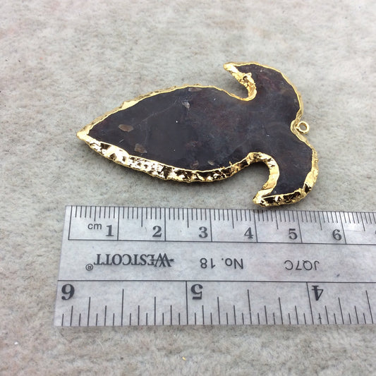 2-2.25" Gold Finish Upside Down Fleur de Lis Shape Electroplated Mixed Jasper Pendant EJ008M - ~ 50mm-60mm Long - Sold Per Each, At Random