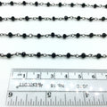 Gunmetal Plated Copper Wrapped Rosary Chain with 3mm x 4mm Faceted Black Glass Crystal Rondelle Beads - Sold by 1' Cut Sections or in Bulk!