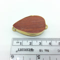 1.25" Natural Red Wood Teardrop Shaped Gold Plated Bezel Connector - Measuring 20mm x 35mm - Sold Individually, Chosen at Random