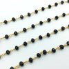 Deep Gold Plated Copper Wrapped Rosary Chain with 6mm Faceted Black Glass Crystal Rondelle Beads - Sold By The Foot.