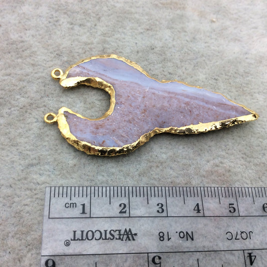 2-2.5" Gold Finish Double Bail Stylized Wolf Head Shape Electroplated Mixed Jasper Pendant EJ010M ~ 50mm-60mm Long - Per Each, At Random