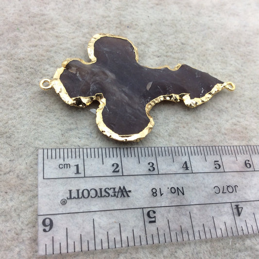 2-2.5" Gold Finish Scalloped Dagger Shape Electroplated Mixed Jasper Connector EJ016M - ~ 50mm-60mm Long - Sold Per Each, At Random