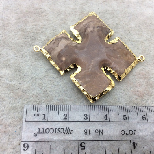 2-2.5" Gold Finish Diamond Cross Shape Electroplated Mixed Jasper Connector EJ017M - ~ 50mm-55mm Long - Sold Per Each, At Random