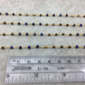 Gold Plated Copper Wrapped Rosary Chain with 3-4mm Faceted Gold Pyrite/Lapis Lazuli Rondelle Beads - Sold by 1' Cut Sections or in Bulk!