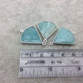 Silver Finish Faceted Green Amazonite Fan Shape Bezel - Plated Copper Connector Component ~ 22mm x 22mm - Sold Individually