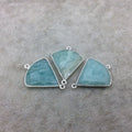 Silver Finish Faceted Green Amazonite Fan Shape Bezel - Plated Copper Connector Component ~ 22mm x 22mm - Sold Individually