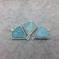 Silver Finish Faceted Green Amazonite Fan Shape Bezel - Plated Copper Connector Component ~ 22mm x 22mm - Sold Individually