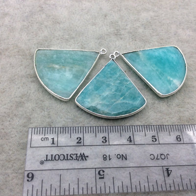 Green Amazonite Bezel | Silver Finish Faceted Fan Shape Copper Plated Pendant Component ~ 30mm x 30mm - Sold Individually