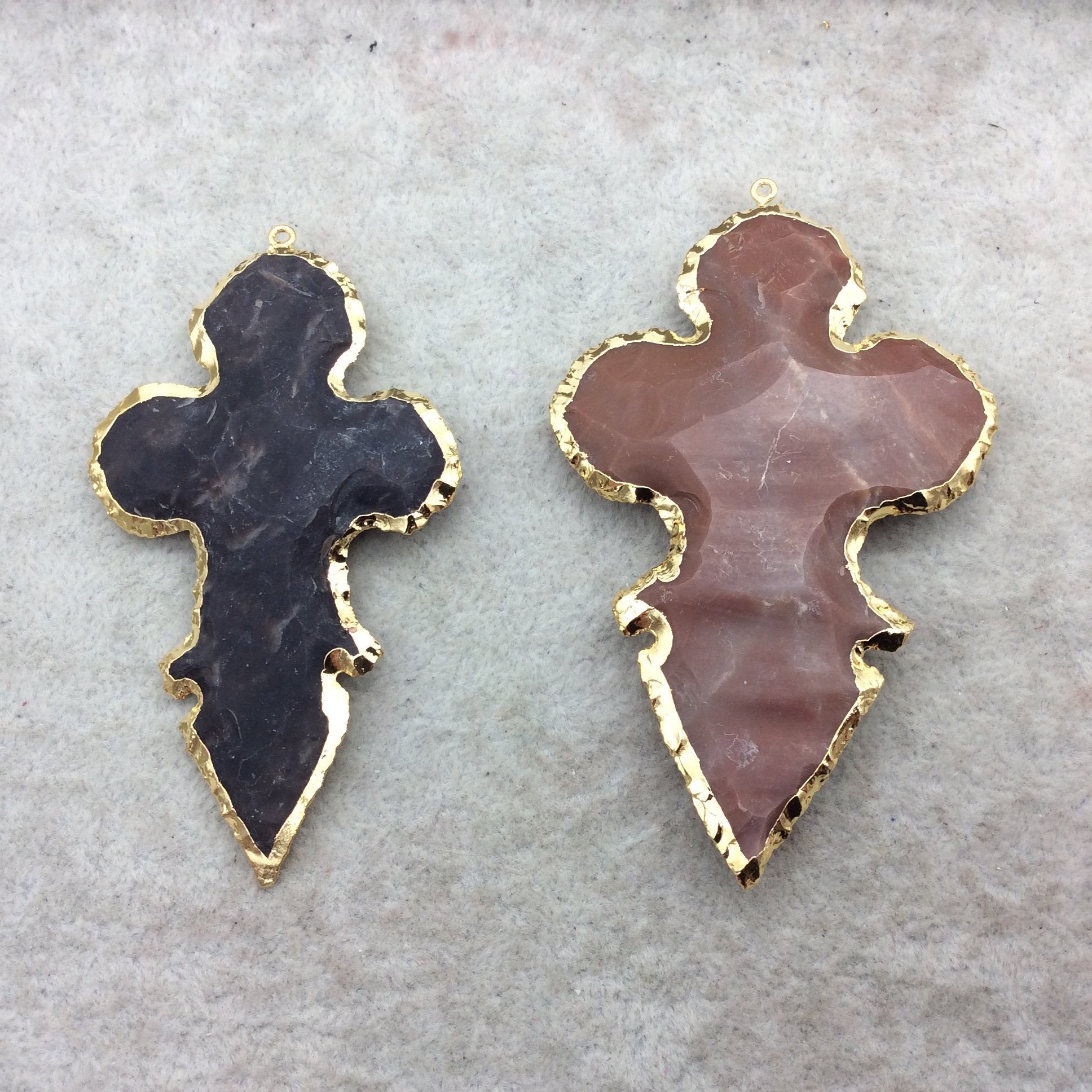 3-3.5" Gold Finish Scalloped Dagger Shape Electroplated Mixed Jasper Pendant EJ015L - ~ 70mm-80mm Long - Sold Individually, Randomly Chosen