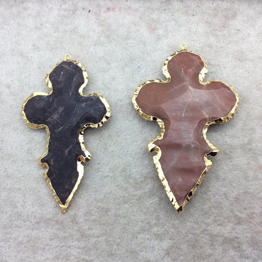 3-3.5" Gold Finish Scalloped Dagger Shape Electroplated Mixed Jasper Pendant EJ015L - ~ 70mm-80mm Long - Sold Individually, Randomly Chosen