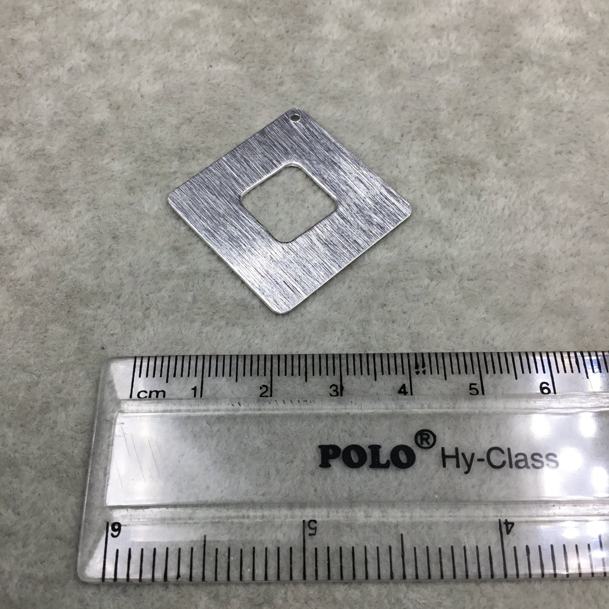 29mm x 29mm Silver Brushed Finish Thick Diamond Shaped Plated Copper Components - Sold in Pre-Counted Bulk Packs of 10 Pieces (266-SV)