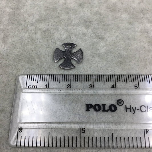 14mm x 14mm Gunmetal Plated Copper Solid Maltese/Rounded Cross Symbol Shaped Pendant Blank Components - Sold in Packs of 10 Pieces