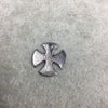 14mm x 14mm Gunmetal Plated Copper Solid Maltese/Rounded Cross Symbol Shaped Pendant Blank Components - Sold in Packs of 10 Pieces