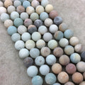 8mm Natural Rough Matte Finish Mixed Amazonite Round/Ball Shape Beads with 2-2.5mm Holes - 7.5" Strand (Approx. 22 Beads) - LARGE HOLE BEADS