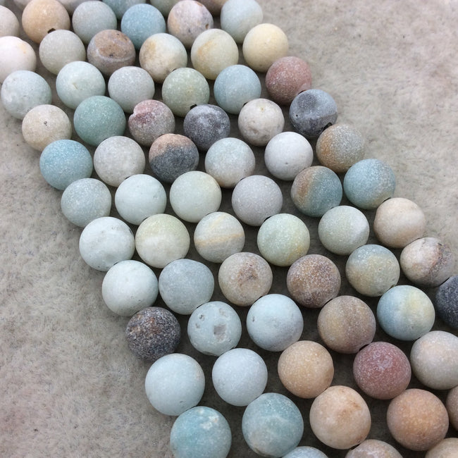 8mm Natural Rough Matte Finish Mixed Amazonite Round/Ball Shape Beads with 2-2.5mm Holes - 7.5" Strand (Approx. 22 Beads) - LARGE HOLE BEADS