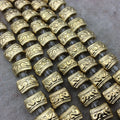 Gold Finish 3 Hole Swirl Pattern Rounded Rectangle Shape Plated Pewter Beads (0784)- 8" (Approx. 18 Beads) - 7mm x 11mm - THREE 1mm Holes