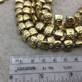 Gold Finish 3 Hole Swirl Pattern Rounded Rectangle Shape Plated Pewter Beads (0784)- 8" (Approx. 18 Beads) - 7mm x 11mm - THREE 1mm Holes
