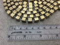 Gold Finish Floral Pattern Cube/Square Shape Plated Pewter Beads - 8" Strand (Approx. 17 Beads) - 7mm x 7mm - 5mm Hole Size
