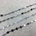 Gunmetal Plated Copper Star And Link Chain - 6mm x 6mm Stars With Connectors - CUTE and Delicate - Sold By the Foot! (CH462-GM)