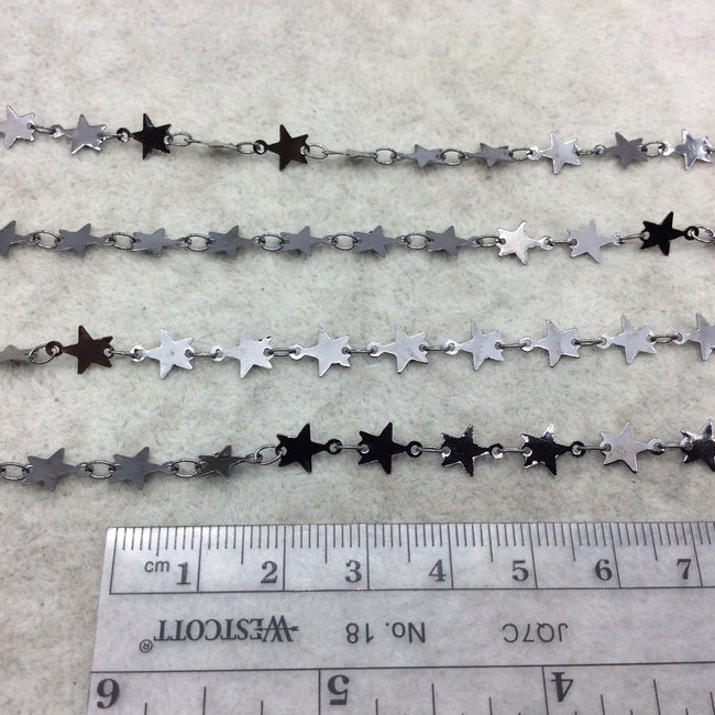 Gunmetal Plated Copper Star And Link Chain - 6mm x 6mm Stars With Connectors - CUTE and Delicate - Sold By the Foot! (CH462-GM)