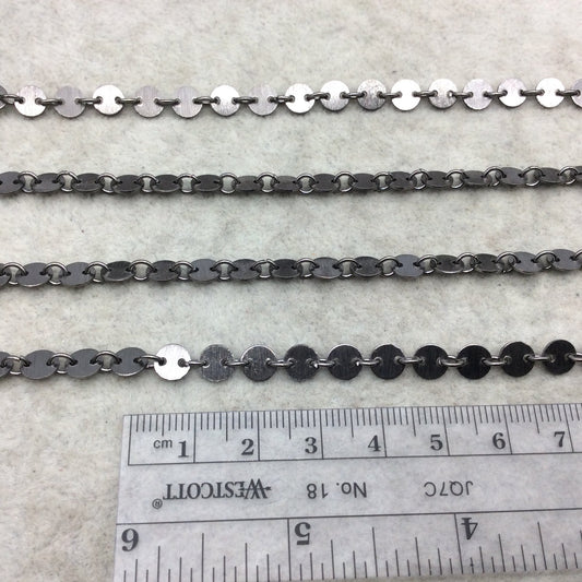 Gunmetal Plated Copper Circle/Disc And Link Chain - 4mm Circles With Connectors - CUTE and Delicate - Sold By the Foot!   (CH459-GM)