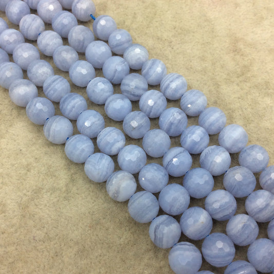 AAA Natural Blue Lace Agate Faceted Glossy Round/Ball Shape Beads W 1mm Holes - Sold by 16" Strands (~ 42 Beads) ~ 10mm Approx.