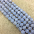 AAA Natural Blue Lace Agate Faceted Glossy Round/Ball Shape Beads W 1mm Holes - Sold by 16" Strands (~ 42 Beads) ~ 10mm Approx.