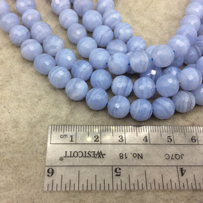 AAA Natural Blue Lace Agate Faceted Glossy Round/Ball Shape Beads W 1mm Holes - Sold by 16" Strands (~ 42 Beads) ~ 10mm Approx.
