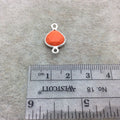 Sterling Silver Faceted Teardrop Shape Opaque Orange  Hydro (Man-made) Chalcedony Bezel Connector ~ 10mm x 10mm - Sold Per Each