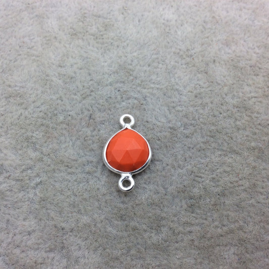 Sterling Silver Faceted Teardrop Shape Opaque Orange  Hydro (Man-made) Chalcedony Bezel Connector ~ 10mm x 10mm - Sold Per Each