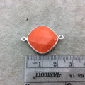Sterling Silver Faceted Diamond Shape Opaque Orange  Hydro (Man-made) Chalcedony Bezel Connector ~ 18mm x 18mm - Sold Per Each