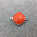 Sterling Silver Faceted Diamond Shape Opaque Orange  Hydro (Man-made) Chalcedony Bezel Connector ~ 18mm x 18mm - Sold Per Each