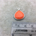 Sterling Silver Faceted Teardrop/Heart Shape Opaque Orange  Hydro (Man-made) Chalcedony Bezel Pendant ~ 15mm x 15mm - Sold Per Each