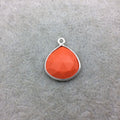Sterling Silver Faceted Teardrop/Heart Shape Opaque Orange  Hydro (Man-made) Chalcedony Bezel Pendant ~ 15mm x 15mm - Sold Per Each
