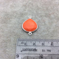 Sterling Silver Faceted Teardrop/Heart Shape Opaque Orange  Hydro (Man-made) Chalcedony Bezel Connector ~ 18mm x 18mm - Sold Per Each