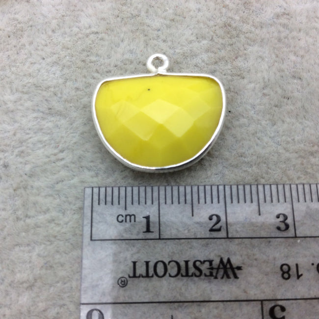 Sterling Silver Faceted Half Moon Shaped Yellow Hydro (Man-made) Chalcedony Bezel Pendant - Measuring 16mm x 20mm - Sold Individually