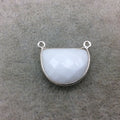 Sterling Silver Faceted Half Moon Shaped Opaque White Hydro (Man-made) Chalcedony Bezel Pendant - Measuring 20mm x 16mm - Sold Individually