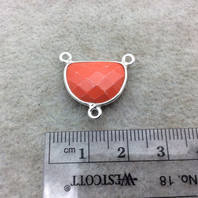 Sterling Silver Faceted Half Moon Shape Opaque Orange Hydro (Man-made) Chalcedony Bezel Pendant - Measuring 12mm x 16mm - Sold Individually