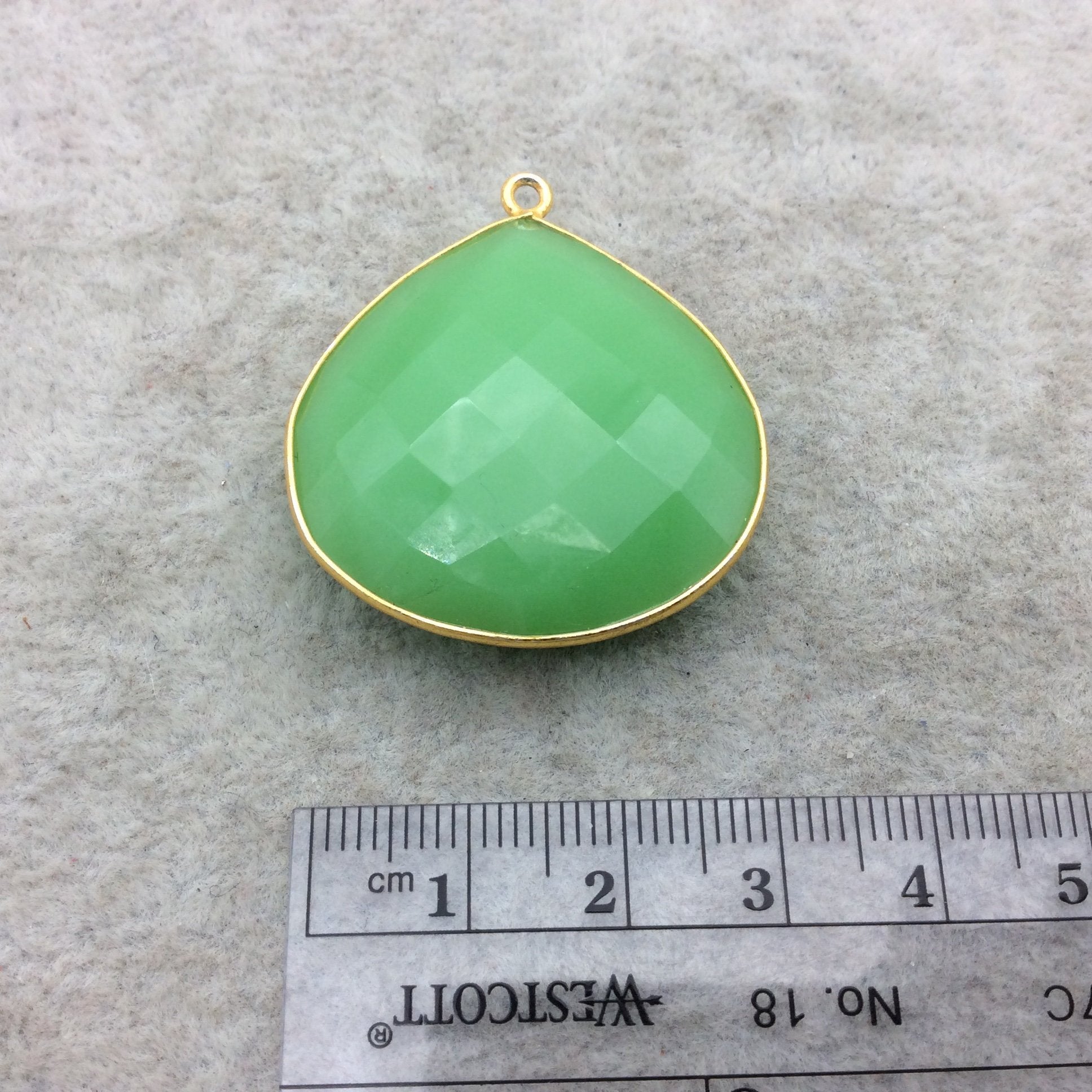 Gold Vermeil Faceted Teardrop/Heart Shaped Green Hydro (Man-made) Chalcedony Bezel Pendant - Measuring 32mm x 32mm - Sold Individually