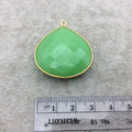 Gold Vermeil Faceted Teardrop/Heart Shaped Green Hydro (Man-made) Chalcedony Bezel Pendant - Measuring 32mm x 32mm - Sold Individually