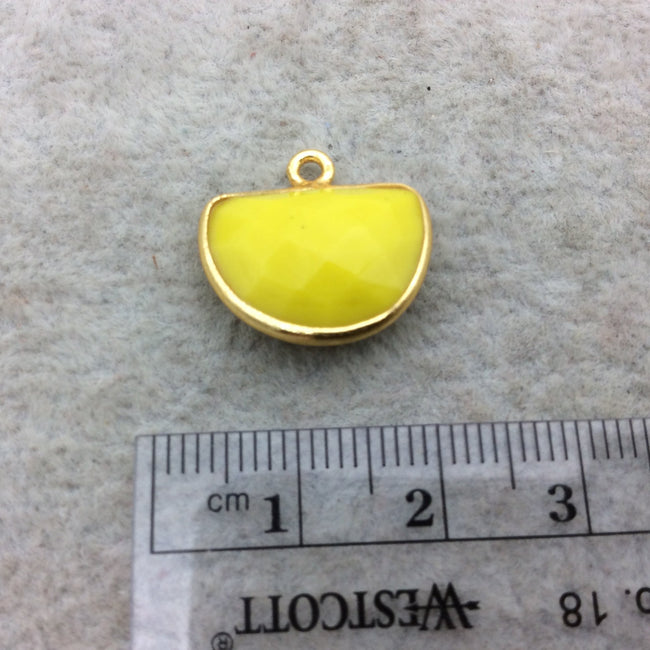 Gold Vermeil Faceted Half Moon Shaped Yellow Hydro (Man-made) Chalcedony Bezel Pendant - Measuring 12mm x 16mm - Sold Individually